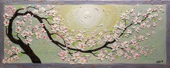 Blossom Sakura - Large Textured Painting, Blossom Tree Art, Impasto Sakura Painting