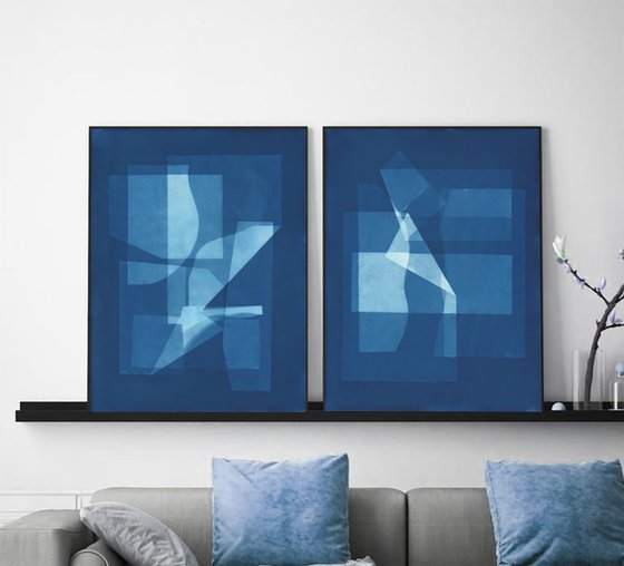 Geometric blue cyanotype set 2