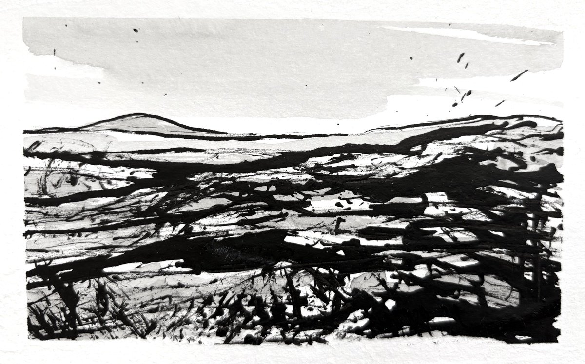 Expressive Landscape Ink Drawing By Steve Potts, 6 X 4", Iceland Landscape 9, Original Artwork
