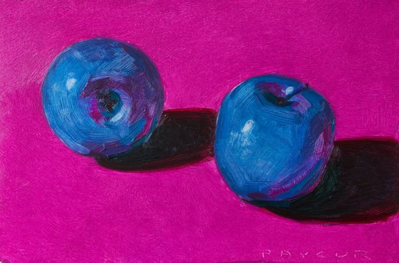 blue apples on pink