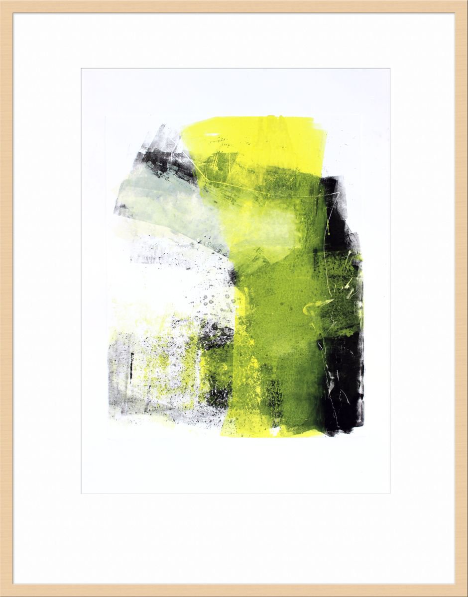 Abstract Limited Edition Print By T Kyomu, 1 X 1", Black And Yellow Ii, Original Artwork