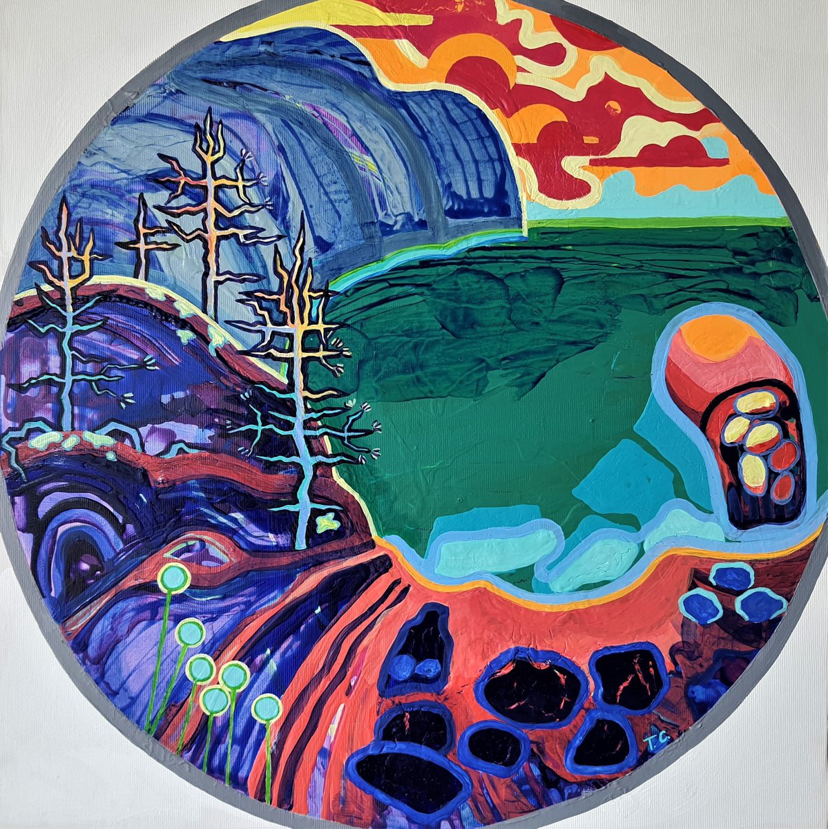 Abstract Landscape Acrylic Painting By Tanja Smirnova, 22 X 22", Northern Mandala 3, Original Artwork