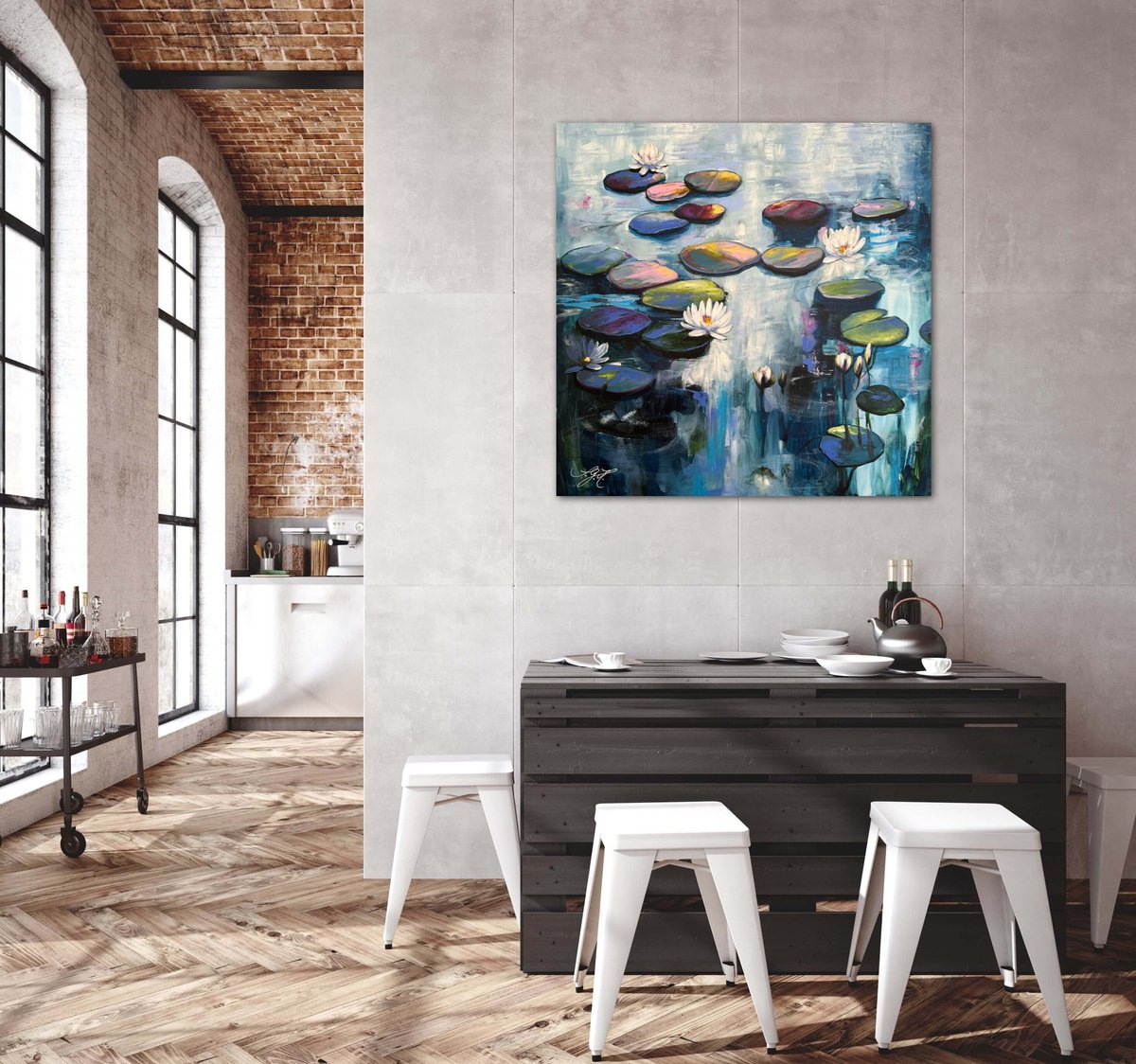 Impressionistic Botanical Acrylic Painting By Sandra Gebhardt-Hoepfner, 31 X 31", A New Morning 1, Original Artwork