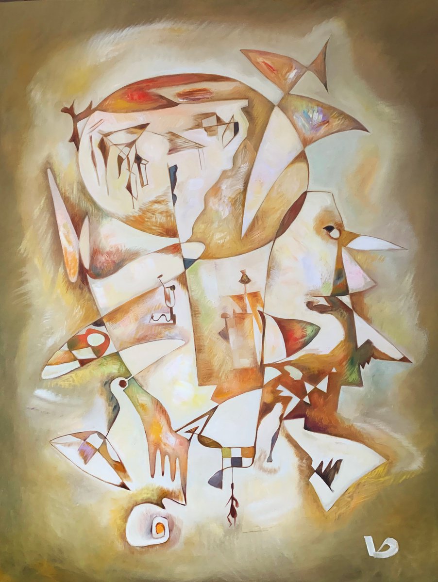 Surrealistic Abstract Oil Painting By Dina Volkova, 30 X 40, When The Nose Knows, Original Artwork