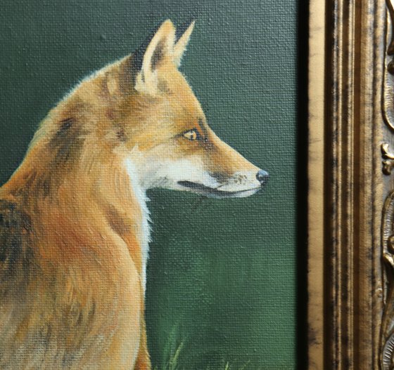 Red Fox Painting, Animal Artwork, Nature Wall Decor Framed and Ready to Hang Oil Painting by Alex Jabore Active