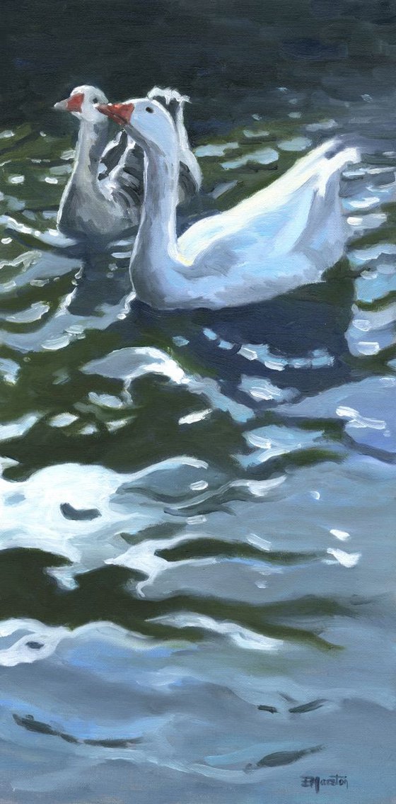 Double Trouble, Geese oil painting