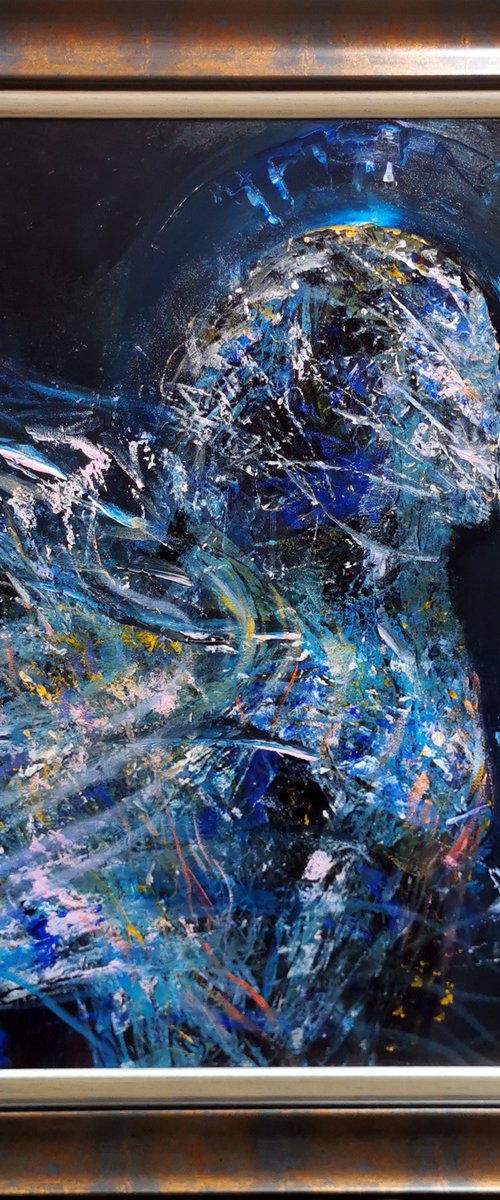 Stunning dark blue enigmatic abstract angel signed by master O Kloska by Kloska Ovidiu