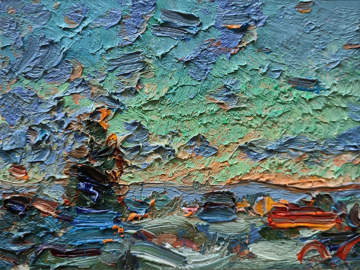 Impressionistic Landscape Oil Painting By Pavel Guliaev, 8 X 6", Sunset, Original Artwork