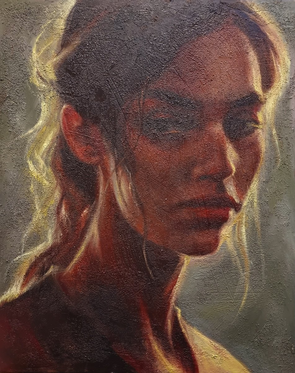 Expressive Portrait Oil Painting By Artmoods Tp, 16 X 20, The Shadow Side, Original Artwork