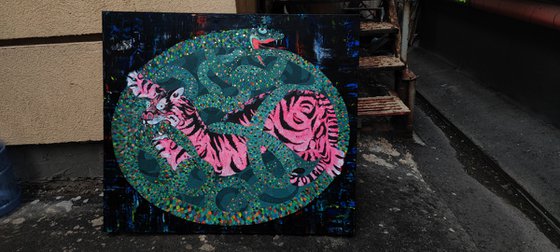 Tiger and snake Painting by Anastasia Balabina