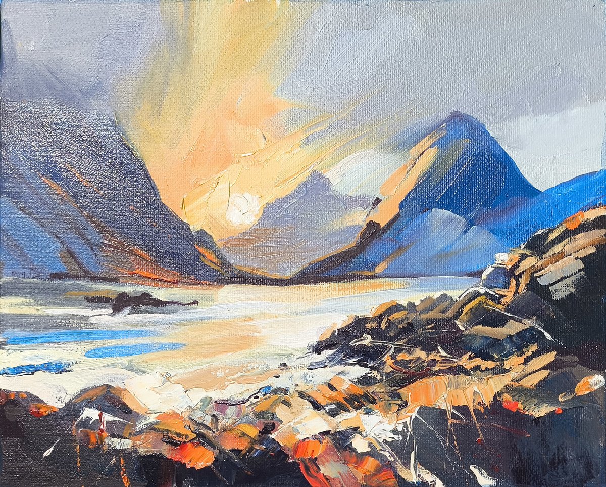 Impressionistic Landscape Oil Painting By Narek Qochunc, 12 X 9", Mountains Valley, Original Artwork