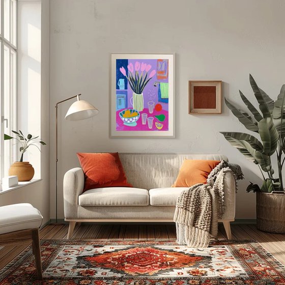 Pink Tulips and Purple Morning