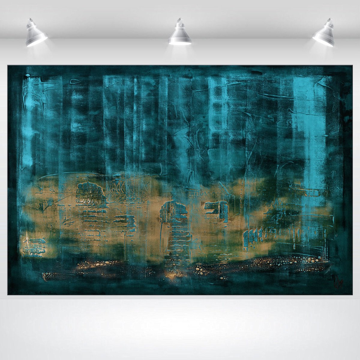 Abstract Acrylic Painting By Edelgard Schroer, 47 X 31, Goldzone, Original Artwork