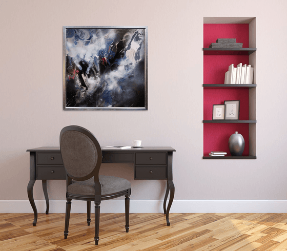 Stunning large framed mindscape rlief painting on wooden panel Marine storm signed O Kloska