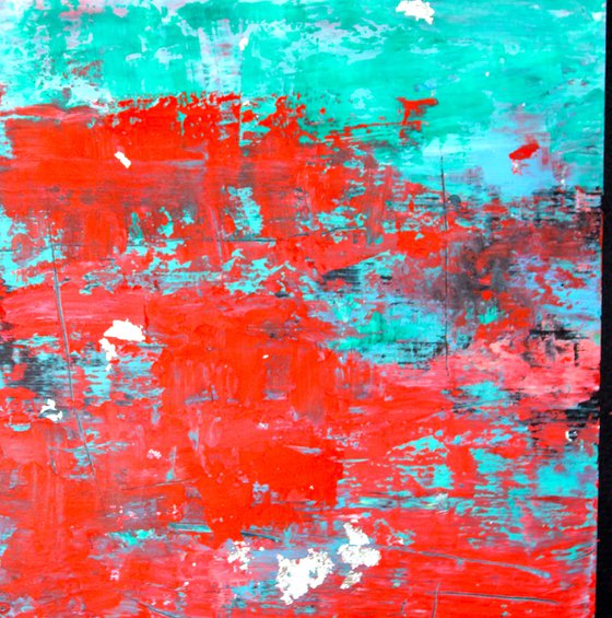 Red and turquoise cold wax 4