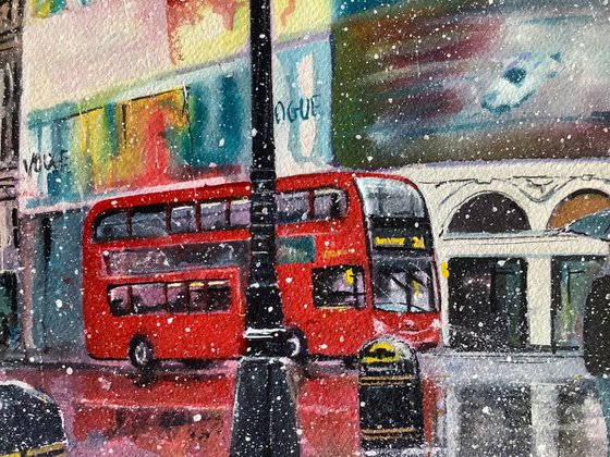 Piccadilly Circus in Winter snow