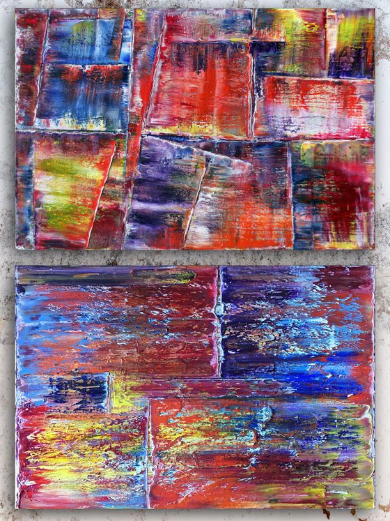 "Compliments" - Save As Series - Original Large PMS Abstract Diptych Oil Paintings On Canvas - 36" x 48"