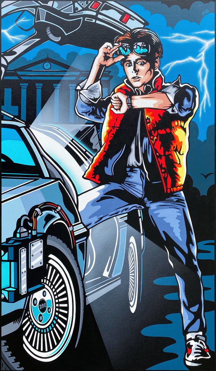 Urban And Pop Portrait Acrylic Painting By Jamie Lee, 28 X 47, Back To The Future - Marty Mcfly, Original Artwork