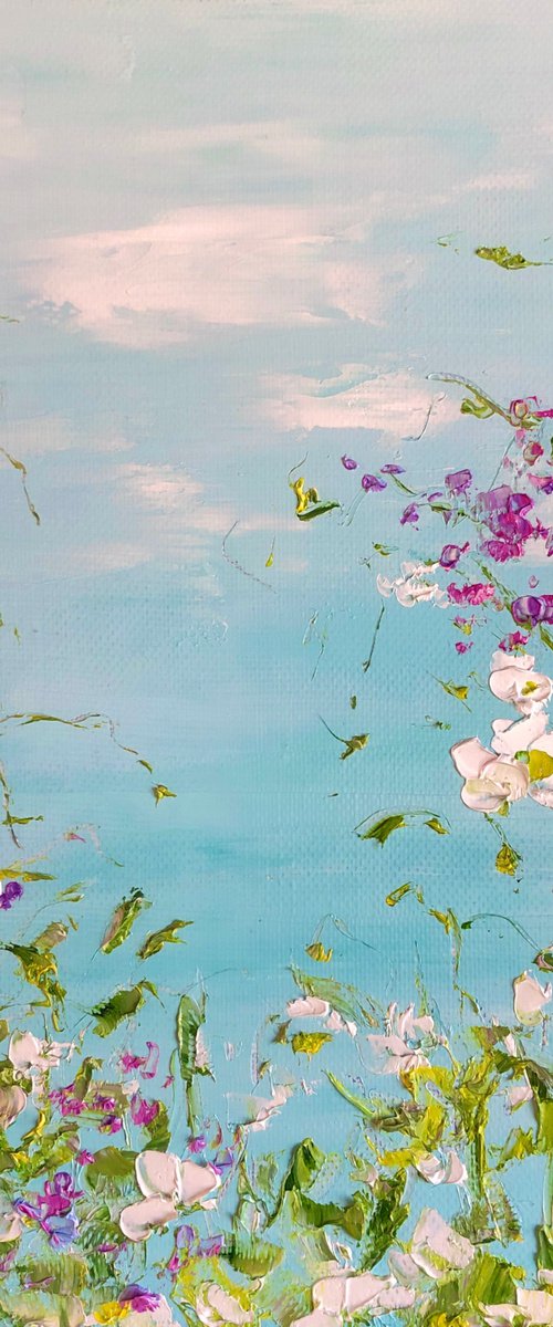 HEAVENLY FANTASY - Sky. Summer. Flowers. Clouds. Daisies. Meadow. Glade. Pink flowers. by Marina Skromova