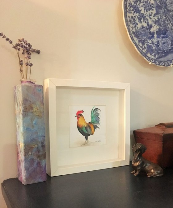 Colourful Cockerel - Small Watercolour