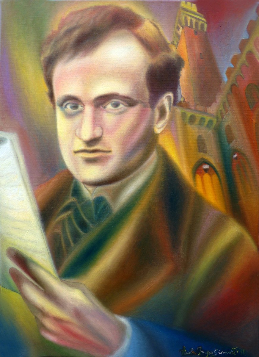 Expressive Portrait Oil Painting By Paola Imposimato, 20 X 28", The Sienese Writer, Original Artwork