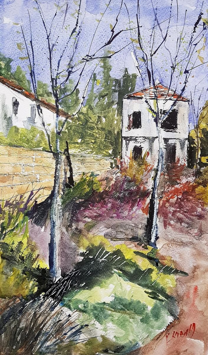 Impressionistic Cityscapes Watercolour By Leonid Kirnus, 9 X 14", Spring View, Original Artwork