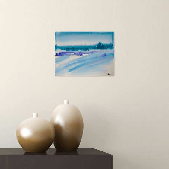 Abstraction landscape. Spanish series. #2 cold. Small interior gallery wall white watercolor acuarelle