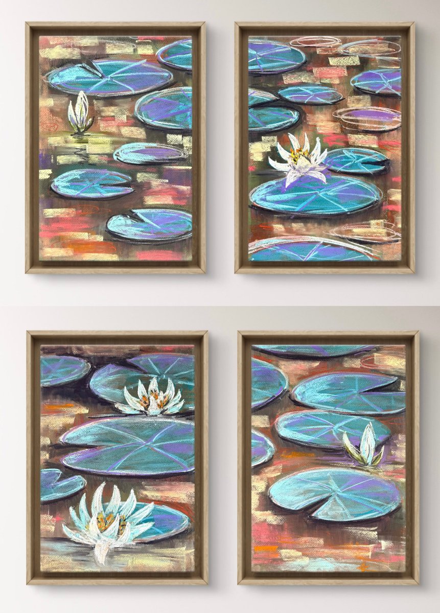 Impressionistic Pastel Drawing , Water Lilies Set Of 4 Pastel By Yuliia Sharapova, 31 X 39, Artwork For Sale On Artfinder