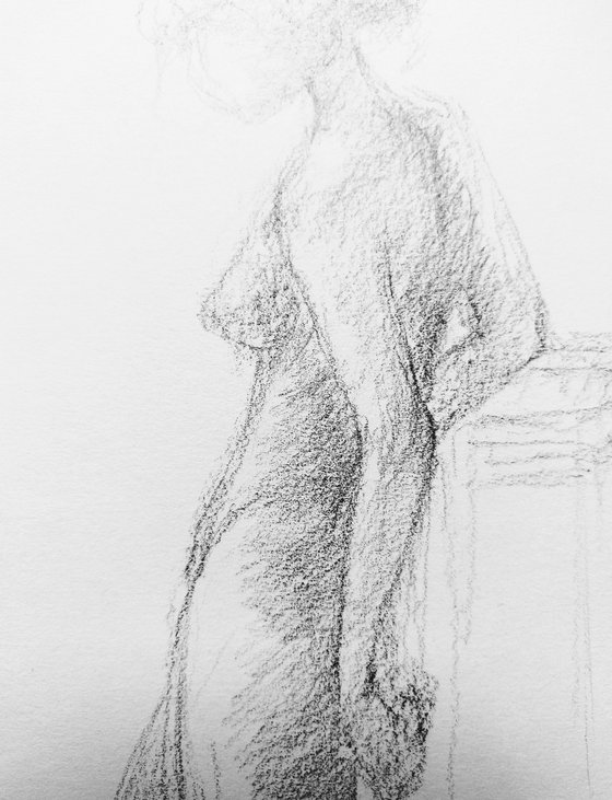Nude model. Original pencil drawing.