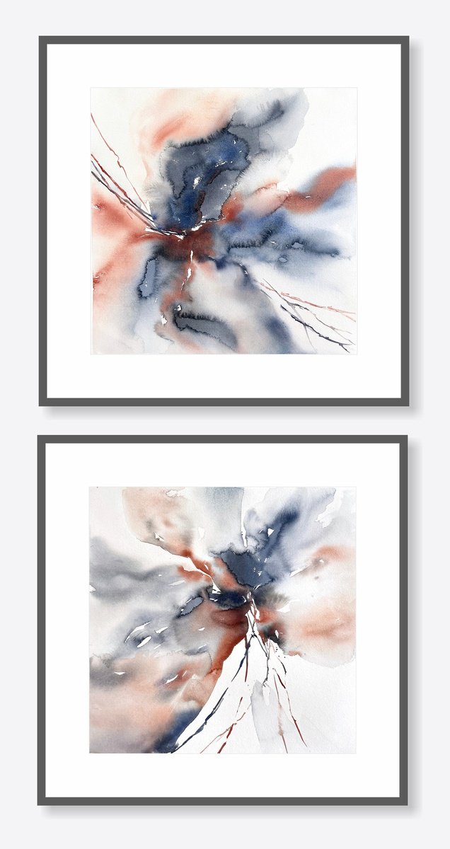 Abstract flowers set of 2 by Olga Grigo