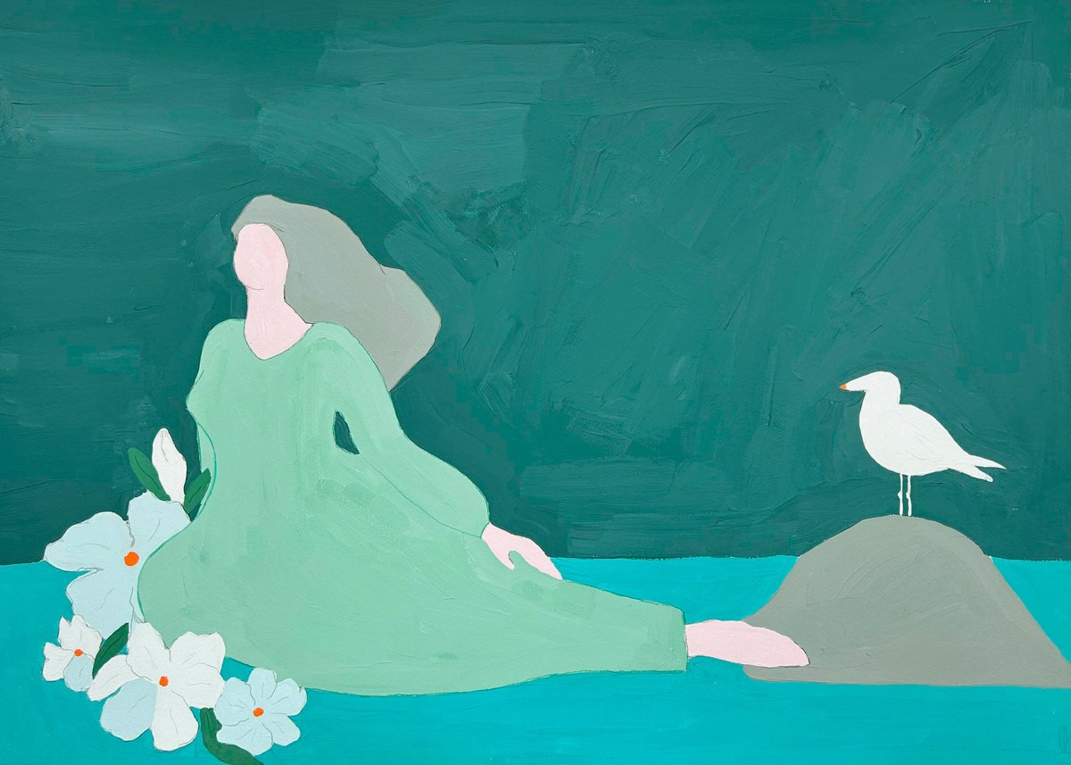 Impressionistic Landscape Painting By Irina Anis, 22 X 16, Girl By The Shore, Original Artwork