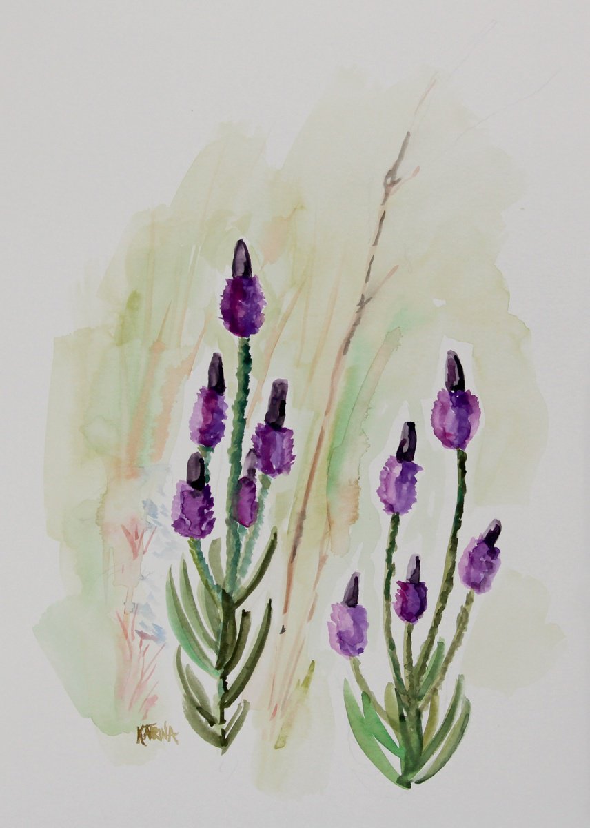 Impressionistic Botanical Watercolour By Katrina Case, 12 X 16", Blue Vervain, Original Artwork