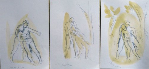 Supporting each other, triptych, 21x29 cm each by Frederic Belaubre