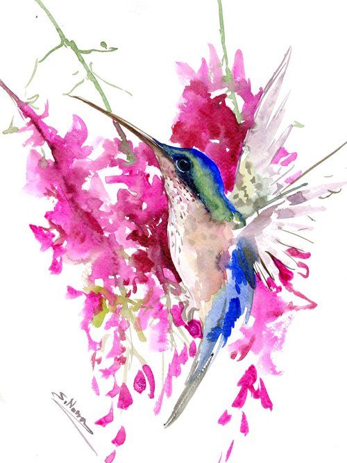Hummingbird and Flowers by Suren Nersisyan
