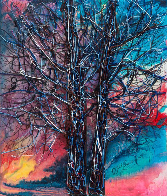 Abstract Tree -  (8.5”X 10”X0.5"  -  inspired by Pollock )