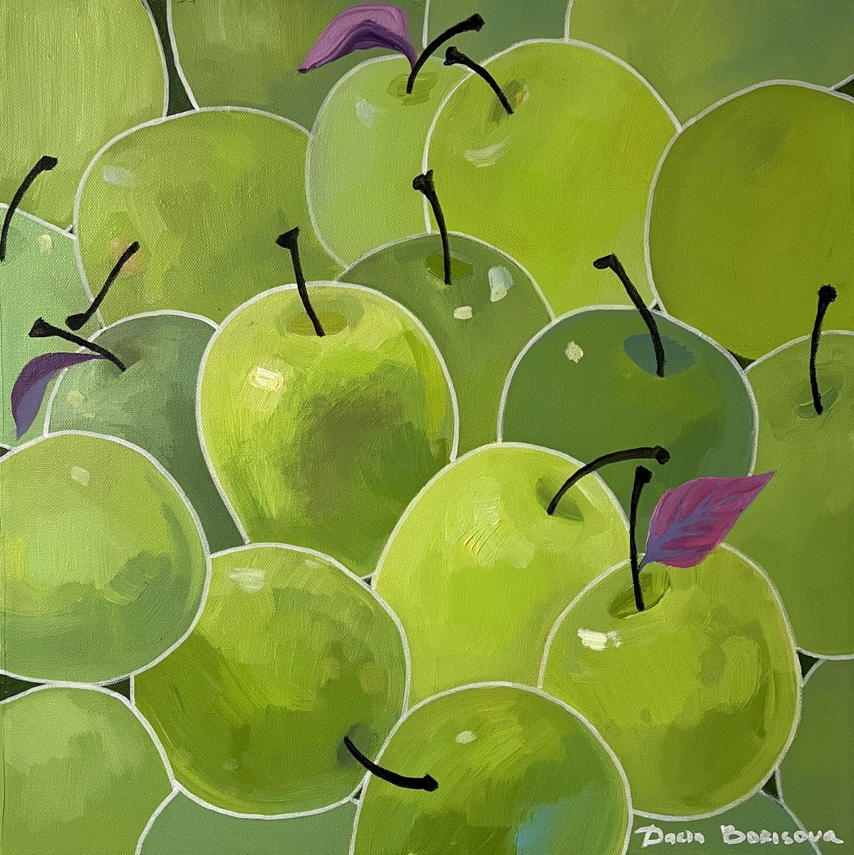 Surrealistic Still Life Acrylic Painting By Daria Borisova, 18 X 18, - Bright Green - ?, Original Artwork