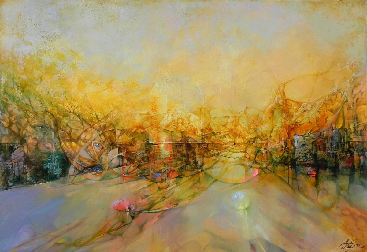 Surrealistic Landscape Oil Painting By Yurii Novikov, 39 X 28", "Metaphor Of Dawn", Original Artwork