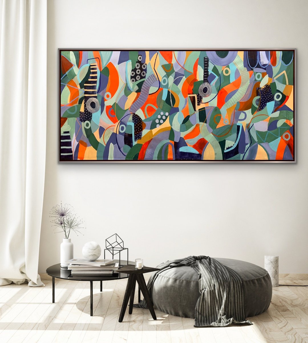 Organic Abstract Acrylic Painting By Rashna Hackett, 74 X 36", Luminous Echoes, Original Artwork