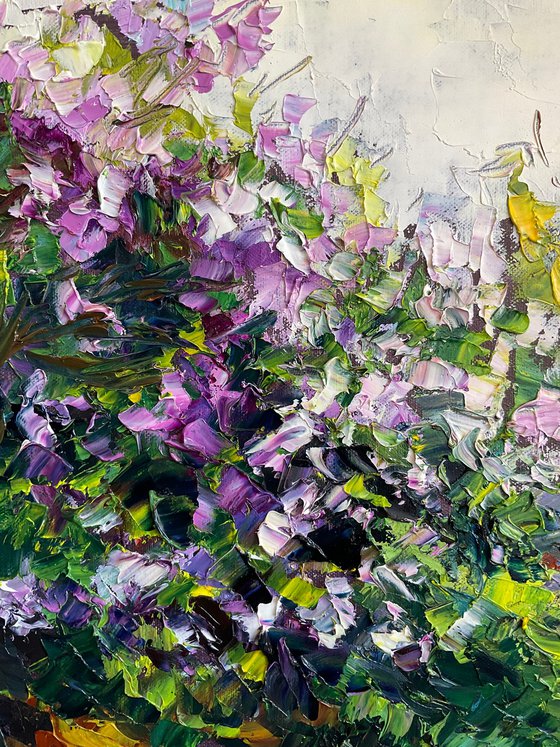 Lilac on green background