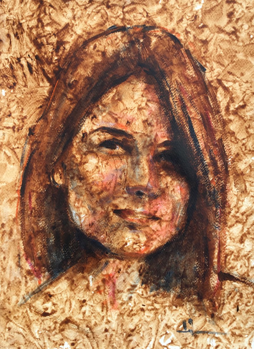 Expressive Portrait Acrylic Painting By Dominique Deve, 12 X 16, La Coiffeuse, Original Artwork