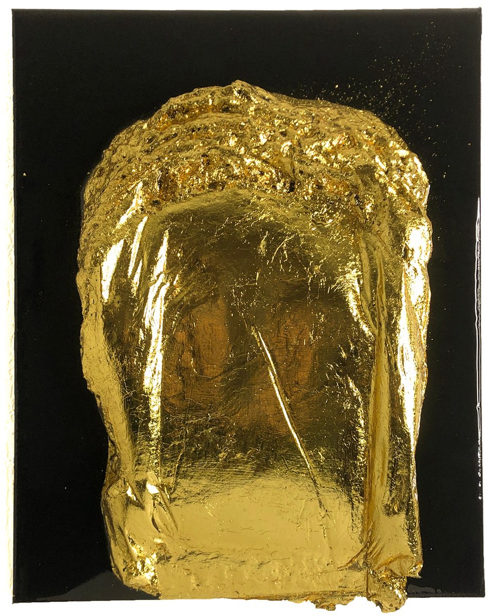 Abstract Relief By Viacheslav Zaykin, 16 X 20", Golden Brushstroke Relief, Minimalist Art, Original Artwork