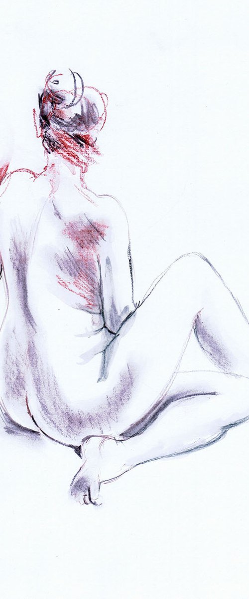 Nude seated on floor, back view by Julia Wakefield
