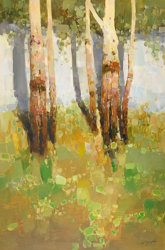 Birches Trees, Landscape, Original oil painting, One of a kind Signed