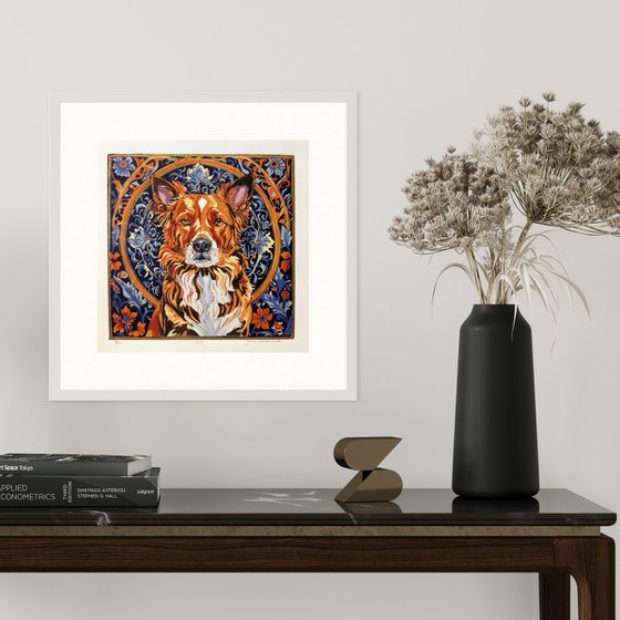 Dog – reduction linocut print