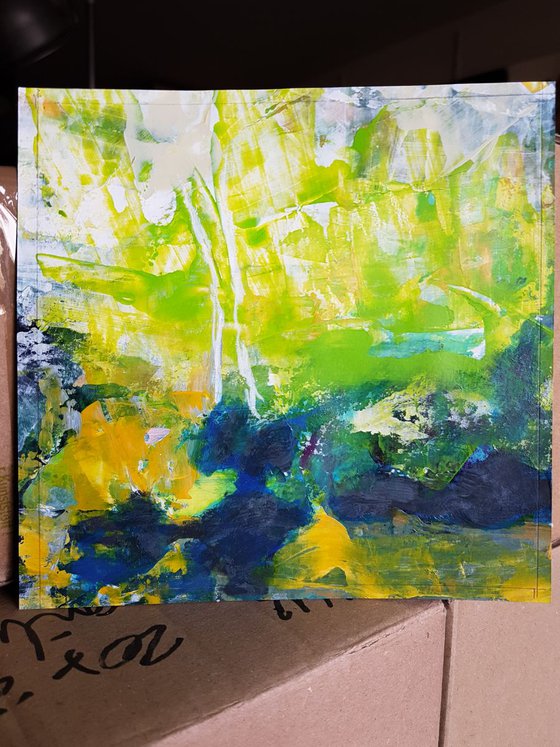 Green variation of nature - abstract landscape - mixed media on paper - small size