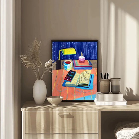 Quiet Desk in Blue Light