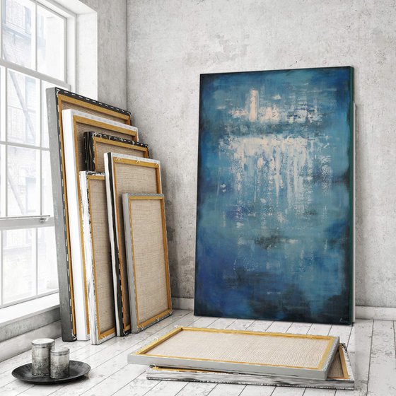 "Reflections At Dusk". Large abstract painting. 120 x 80 cm.