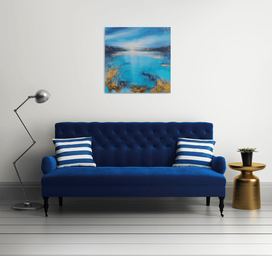 A beautiful large modern structured semi-abstract seascape painting "After the rain"