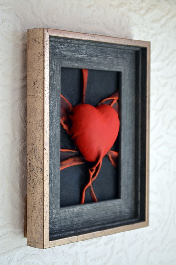 Lovers Heart 6 - Original Framed Leather Sculpture Painting Perfect for Valentine Day Gift