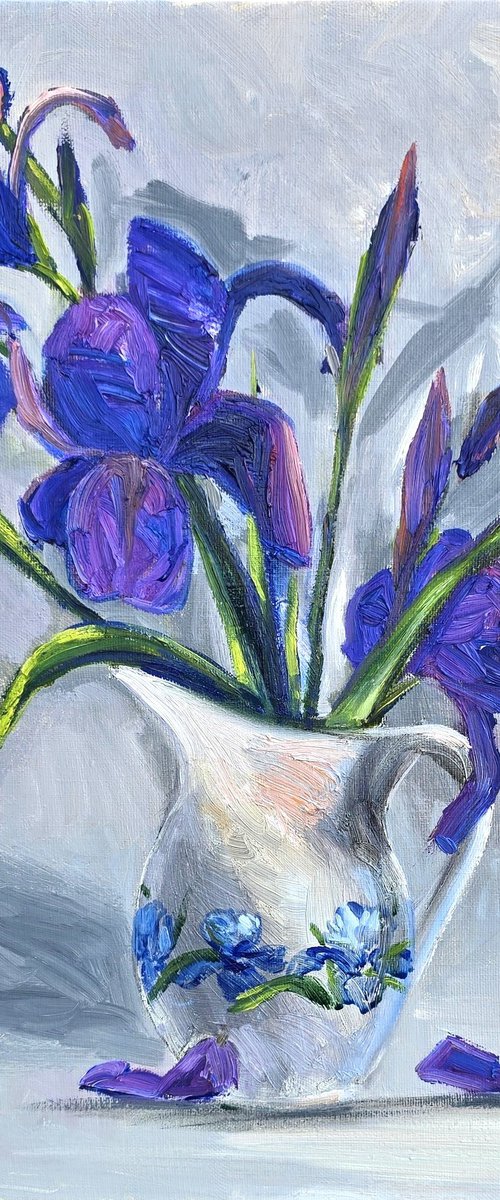 Irises in a White Vase by Gulshaba Abbasova